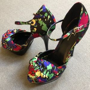 Floral open toe high heel